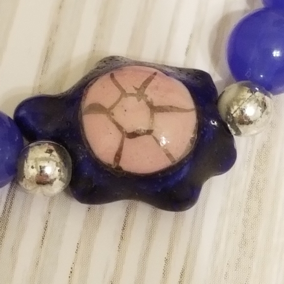 Beaded Blue Bracelet with Turtle porcelain charm New - Picture 2 of 3